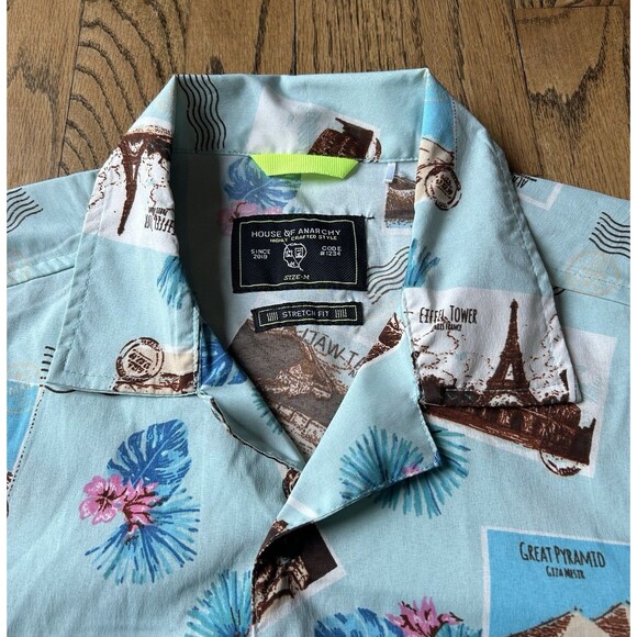 House of‎ Anarchy Shirt World Travel Icons Short Sleeve Button Up Men's Size M - Picture 3 of 7